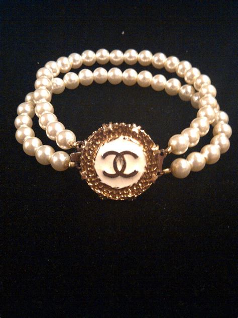 etsy chanel button jewelry|repurposed button bracelet.